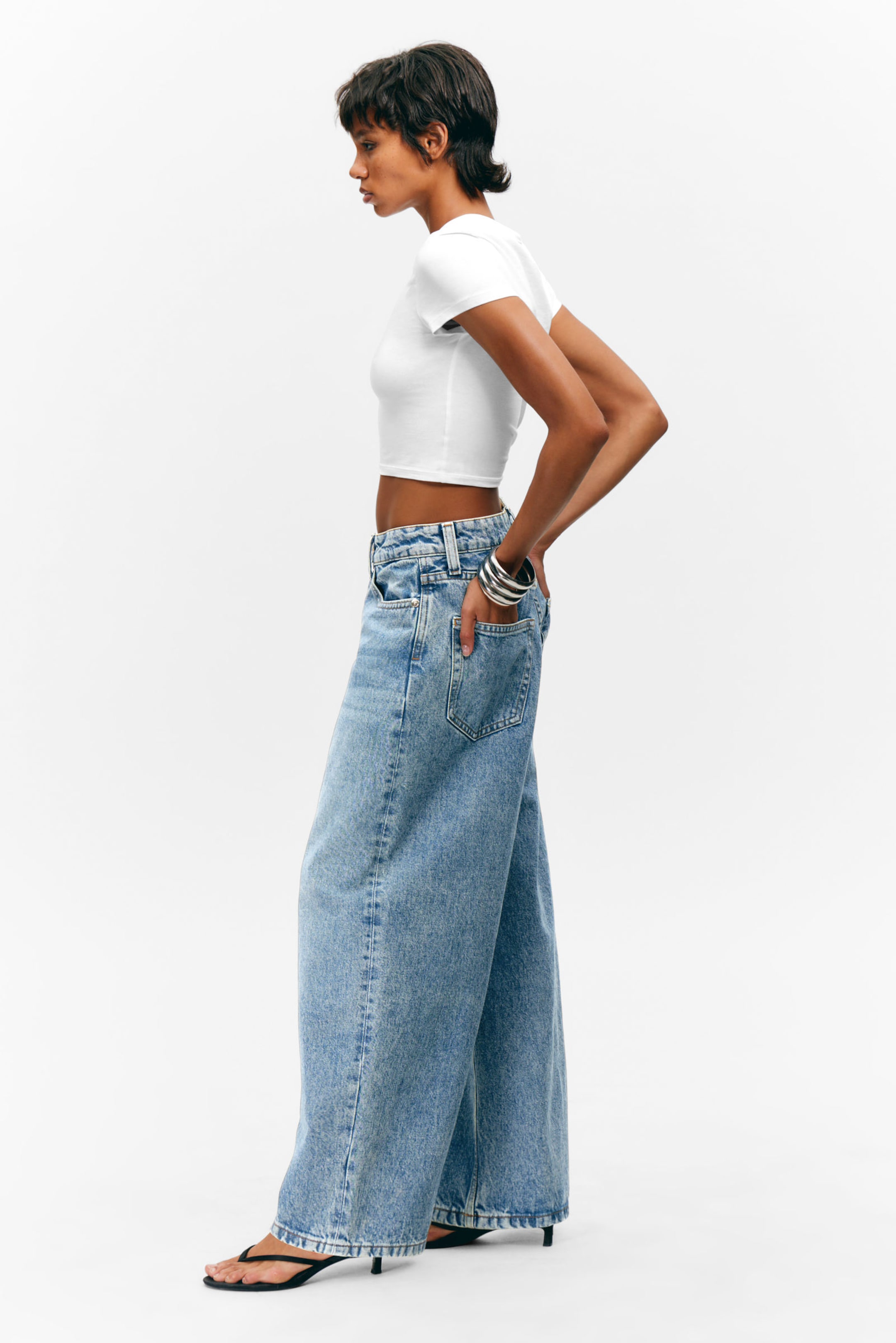 Mid Blue - Medium Blue - Peggy Low Waist Loose Baggy Leg Jeans - 2