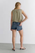 Khaki Green - Balloon Hem Sleeveless Poplin Top - 2