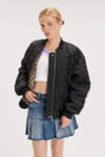 Leopard/Black - Loose Reversible Bomber Jacket - 0