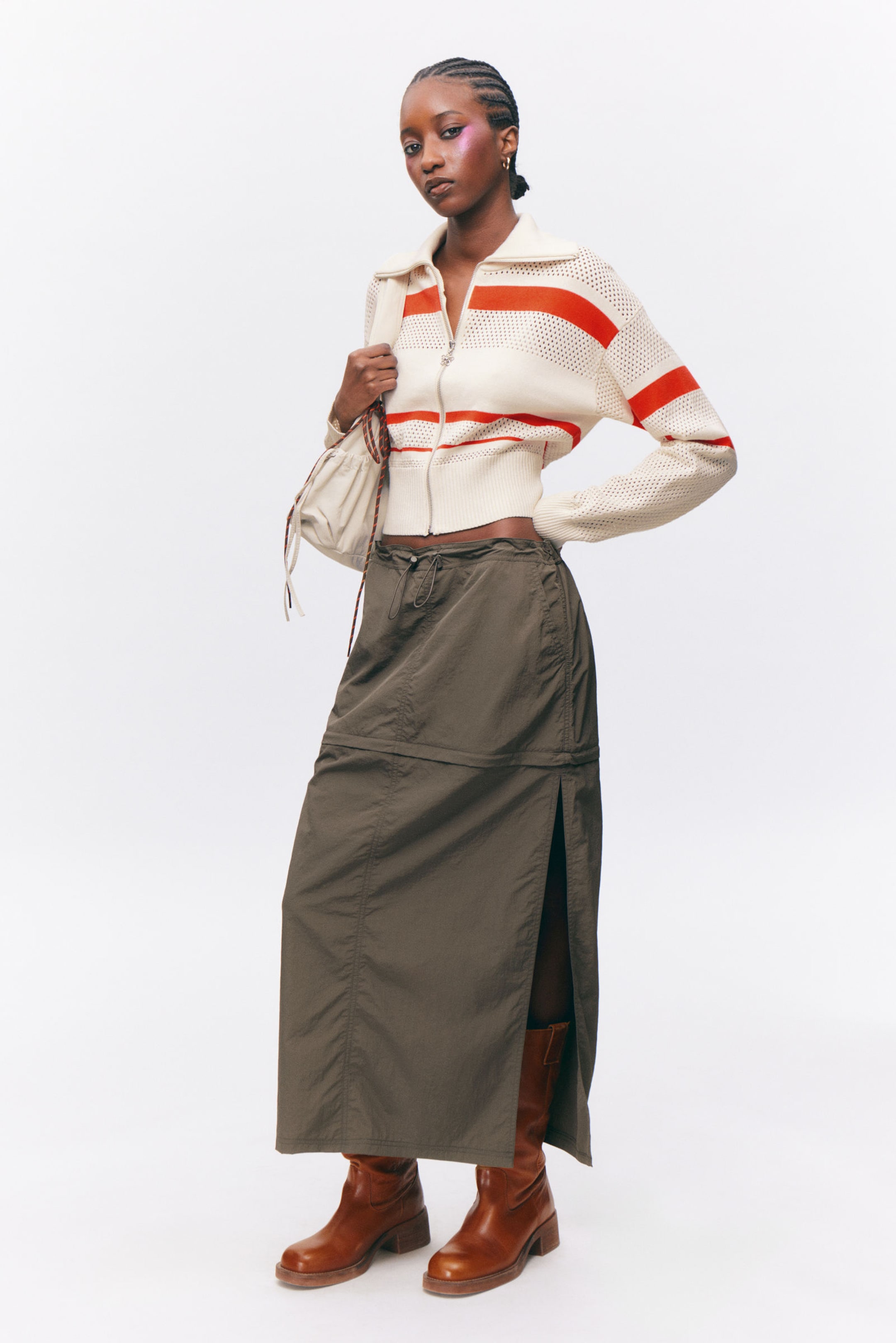 #5C6054 - Convertible Nylon Cargo Skirt - 1