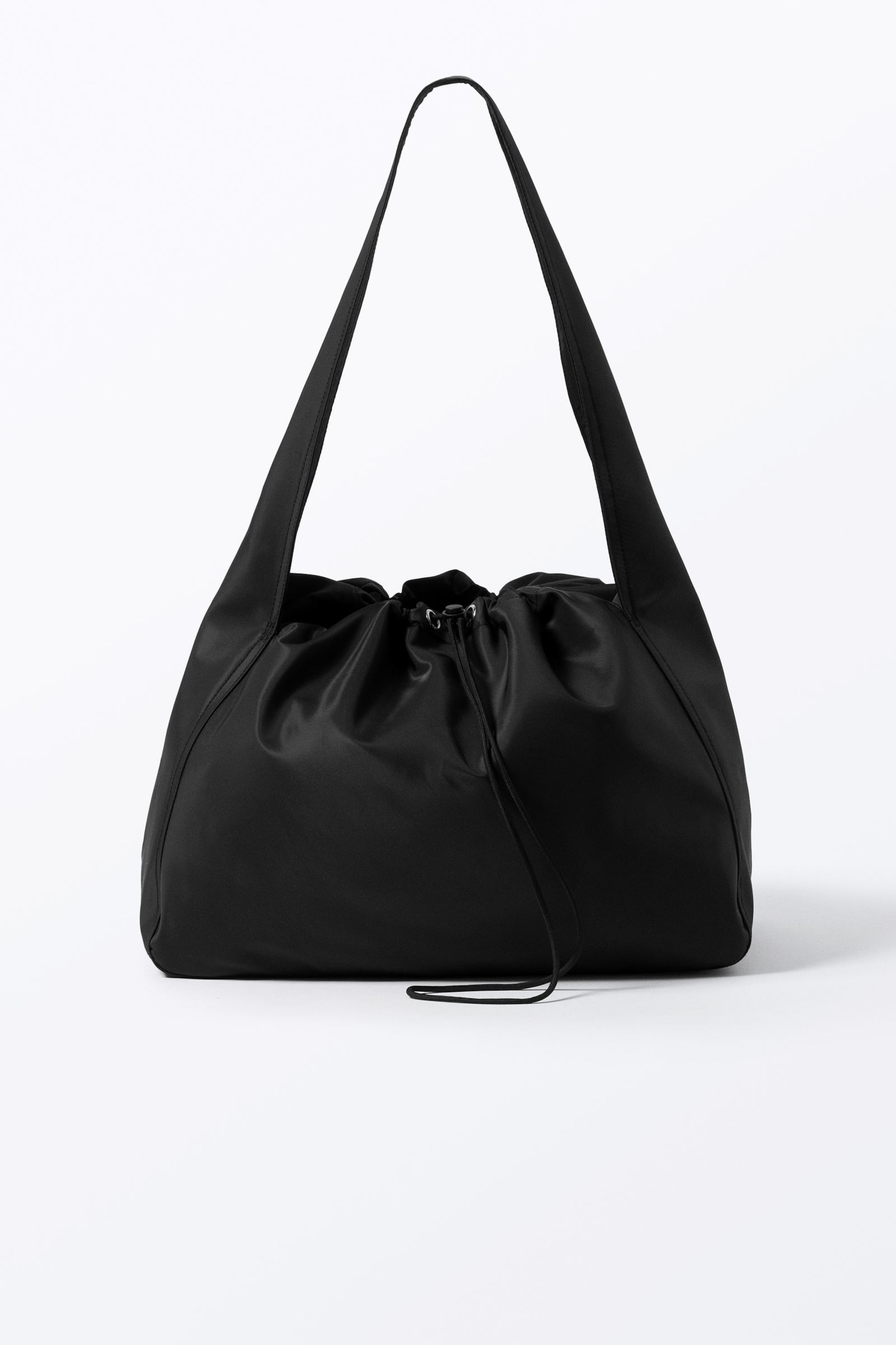 Black - Large Rectangular Drawstring Shoulder Bag - 2