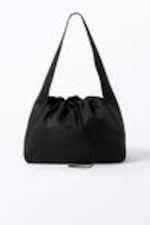 Black - Large Rectangular Drawstring Shoulder Bag - 2