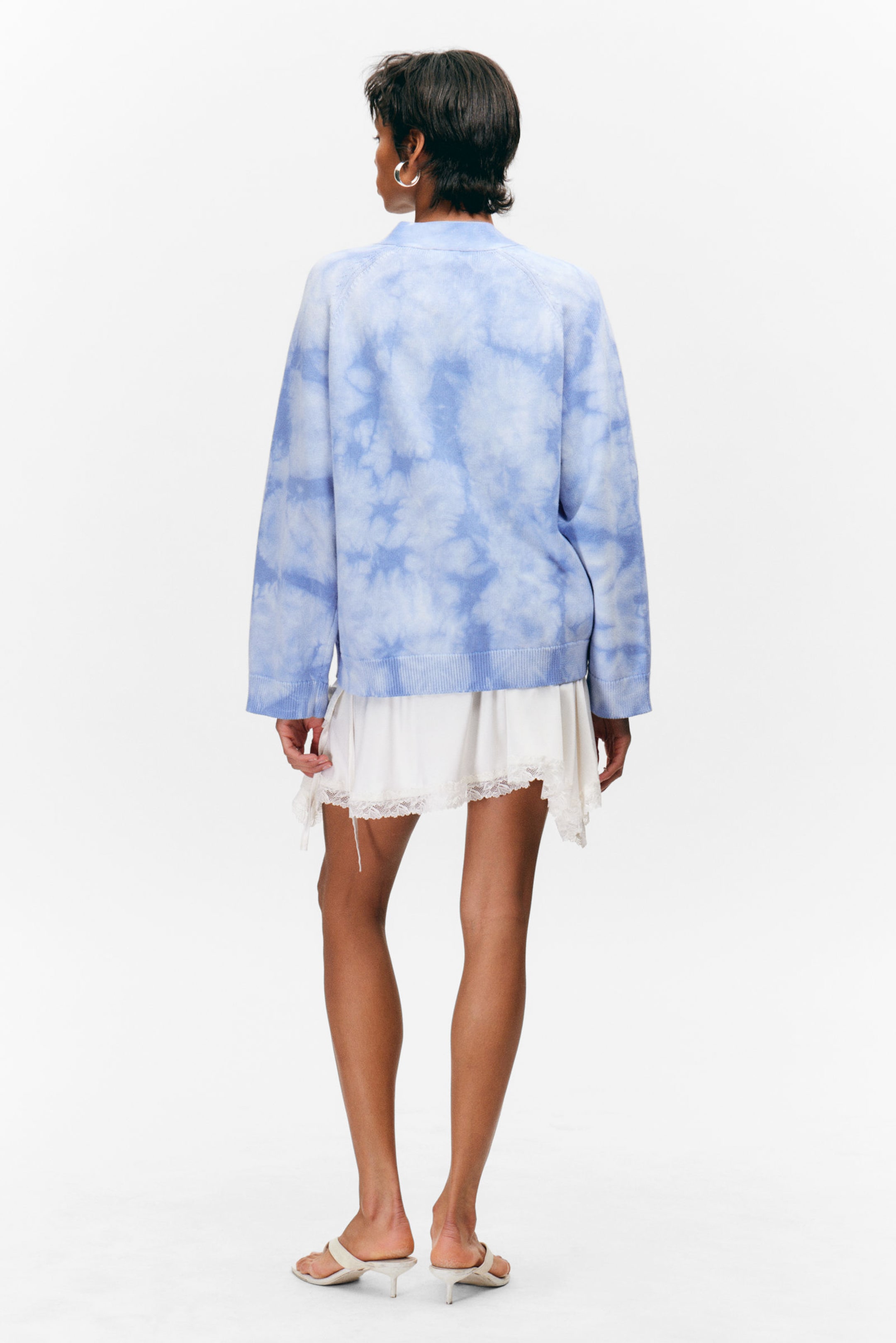 Washed Blue - Tie-dye - Jacquard Knitted Cotton Cardigan - 2