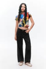 Black - Low Waisted Relaxed Twill Trousers - 0