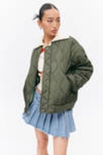 Dark Khaki - Floral - Loose Reversible Bomber Jacket - 3