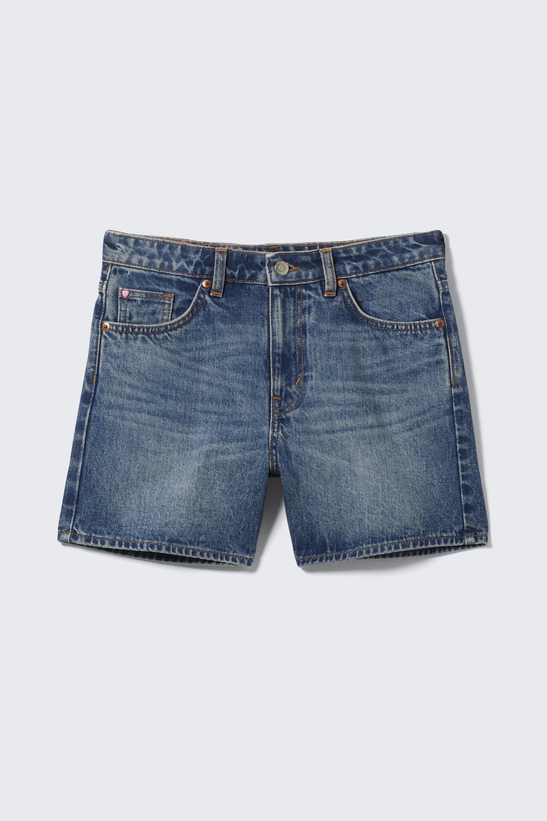 Mountain Blue - Medium Blue - Aimo Mid-Rise Straight Leg Denim Shorts - 4