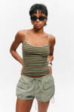 Brown Multi Striped - Slim Strappy Tank Top - 0