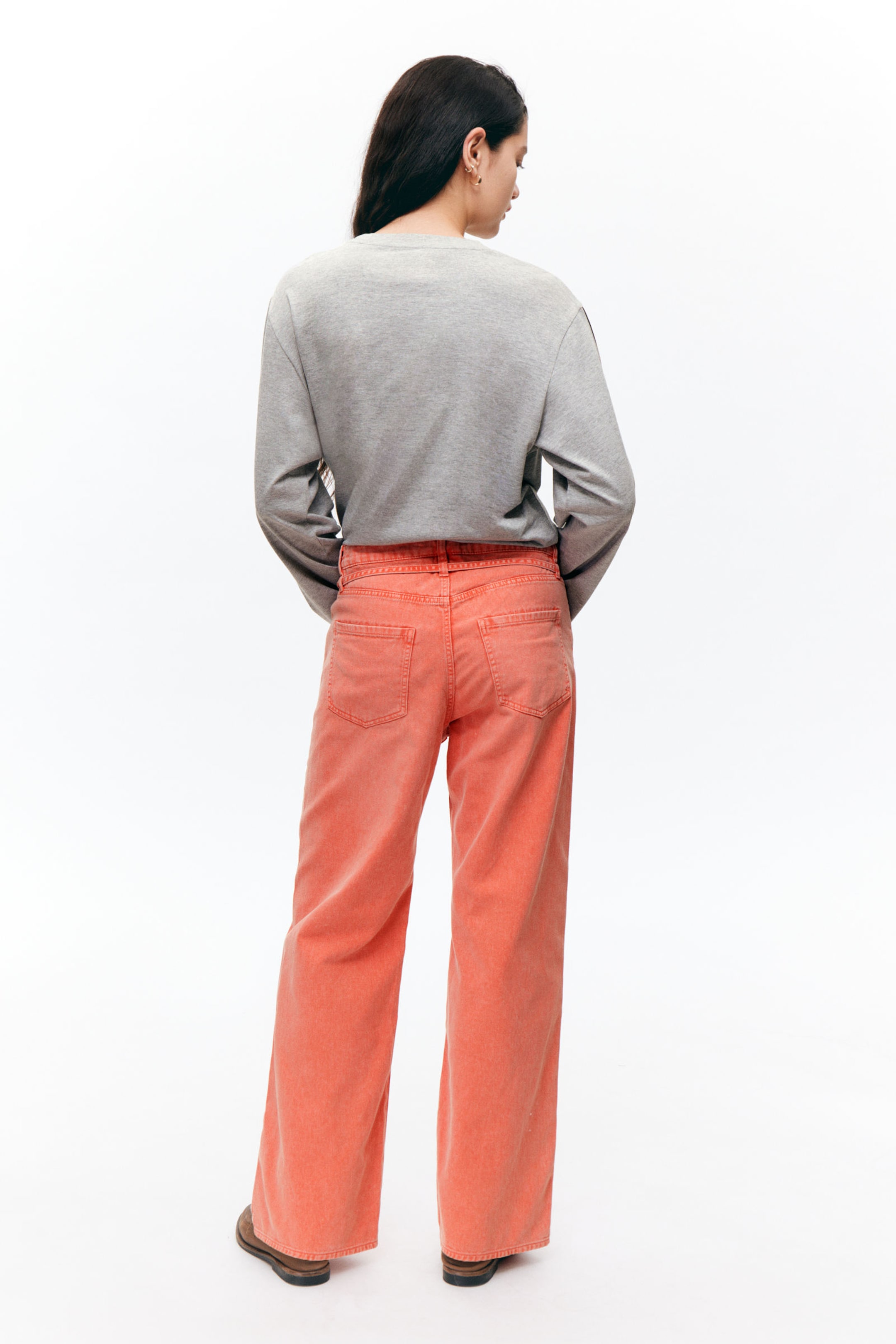 Dusty Red Overdye - Low Waisted Relaxed Twill Trousers - 2