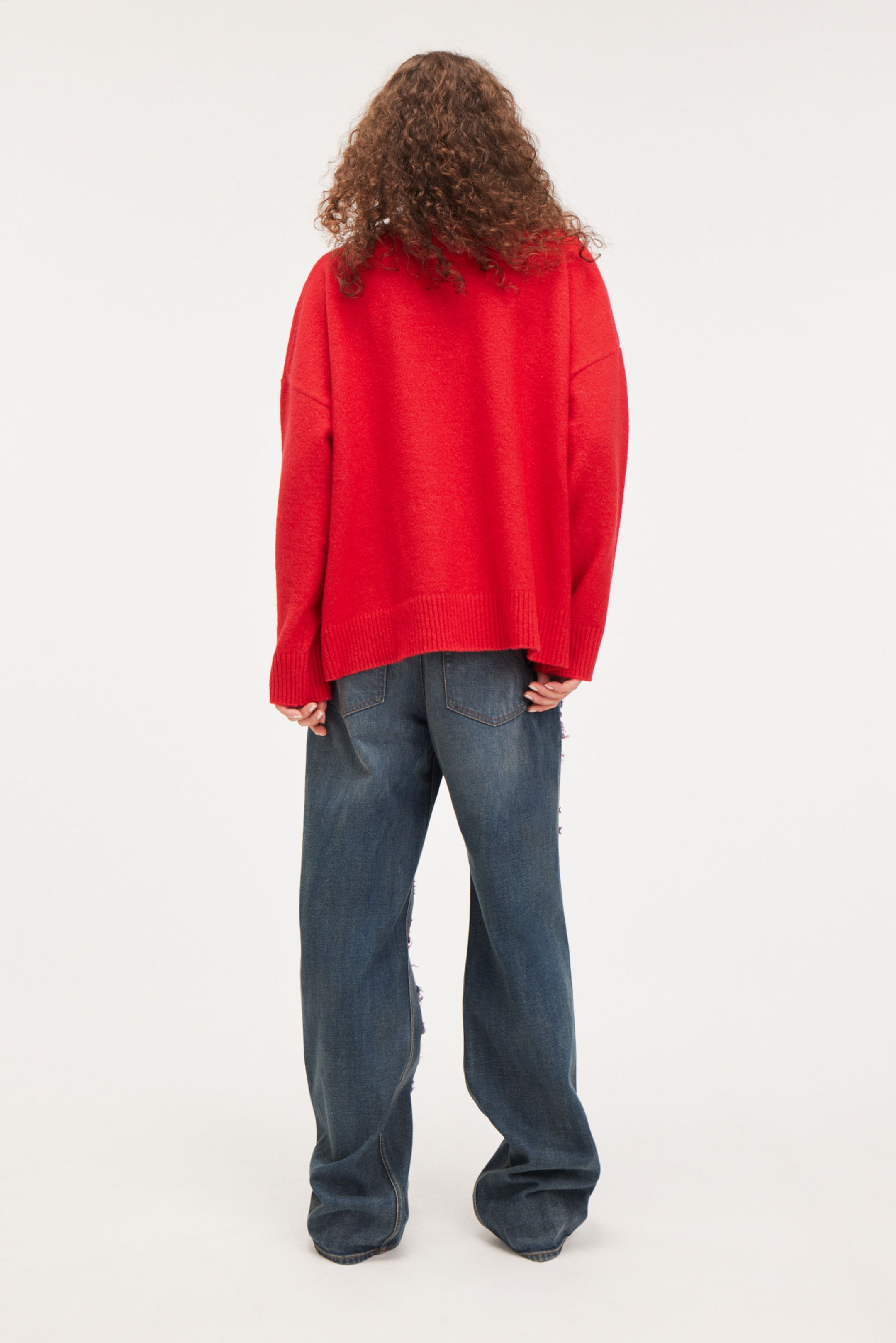 Bright Red Melange - Relaxed knitted cardigan - 2