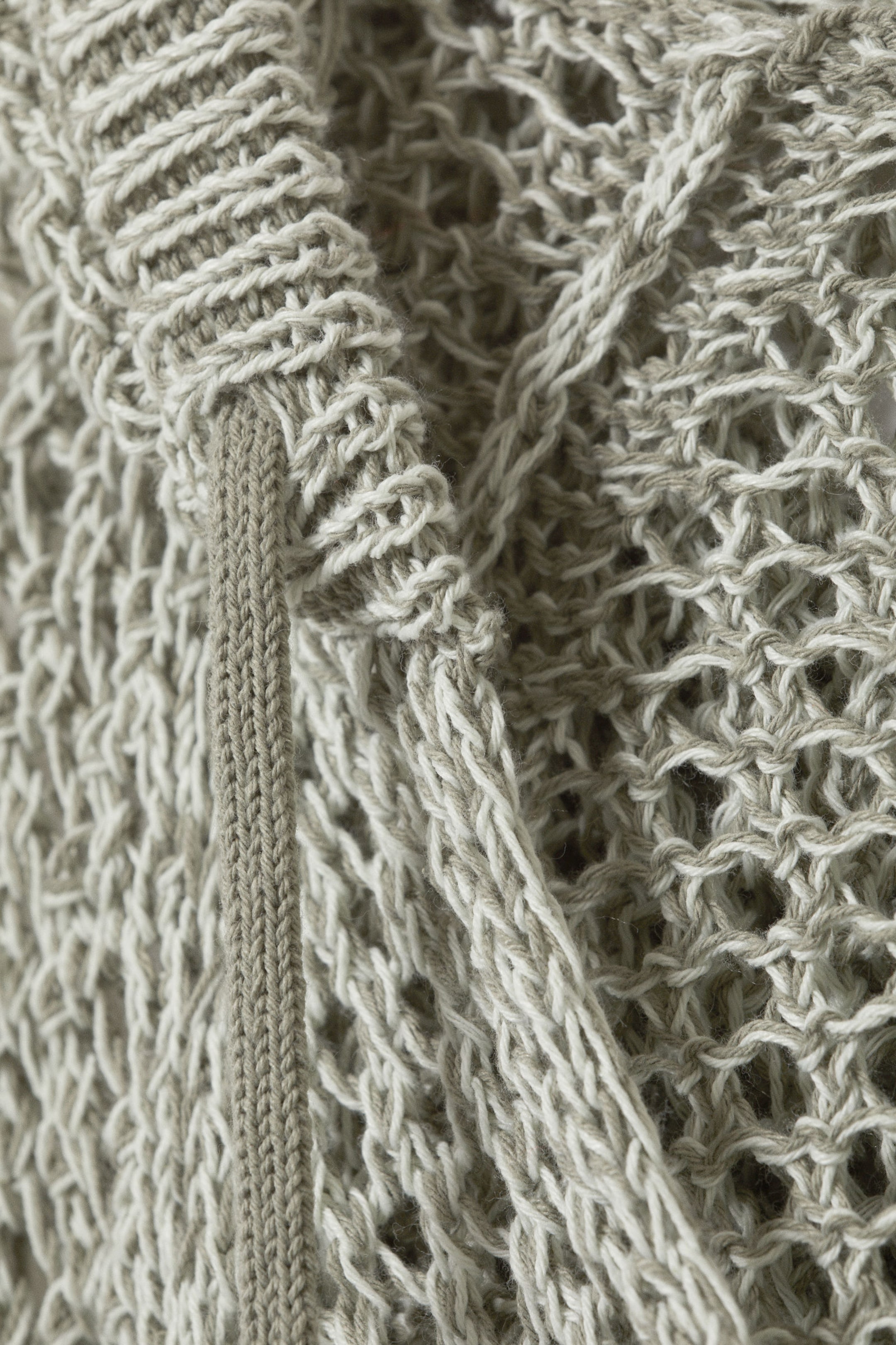 Light Khaki Green - Open-knit Hooded Sweater - 5