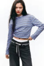 Blue & Brown Stripes - Boxy Sleeve T-Shirt - 0