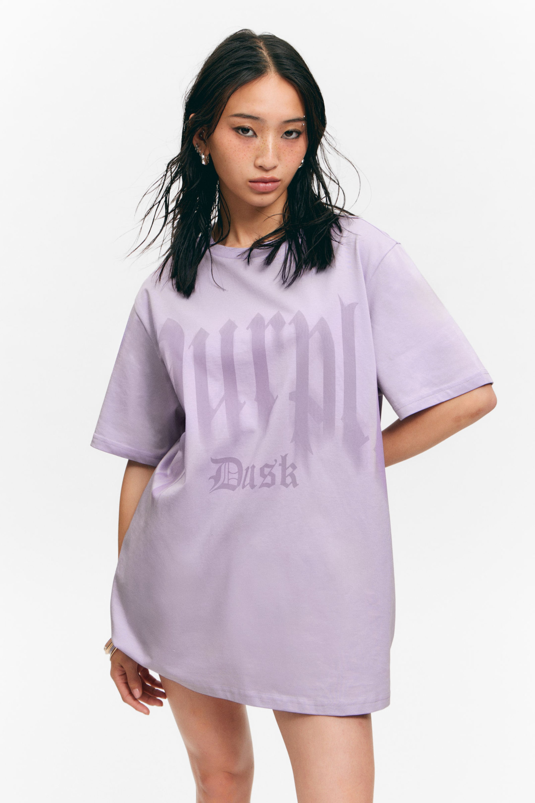 Lilac - Purple Dusk - Oversized Throw-on T-shirt - 2