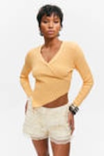 Yellow - Knitted Wrap-shaped Asymmetric V-neck Sweater - 0