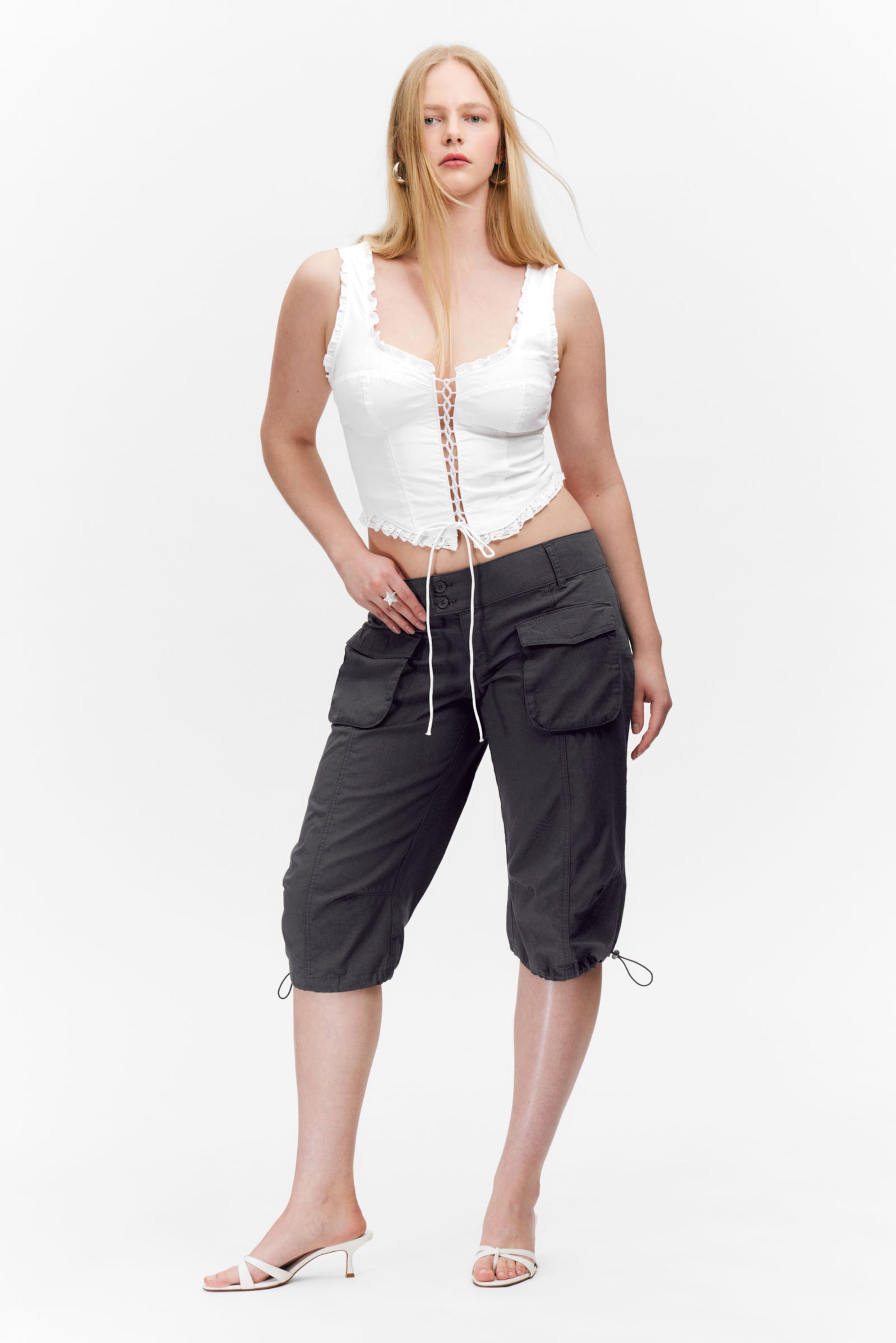 #49474C - Ultra-Low Rise Cargo Capri Trousers - 1