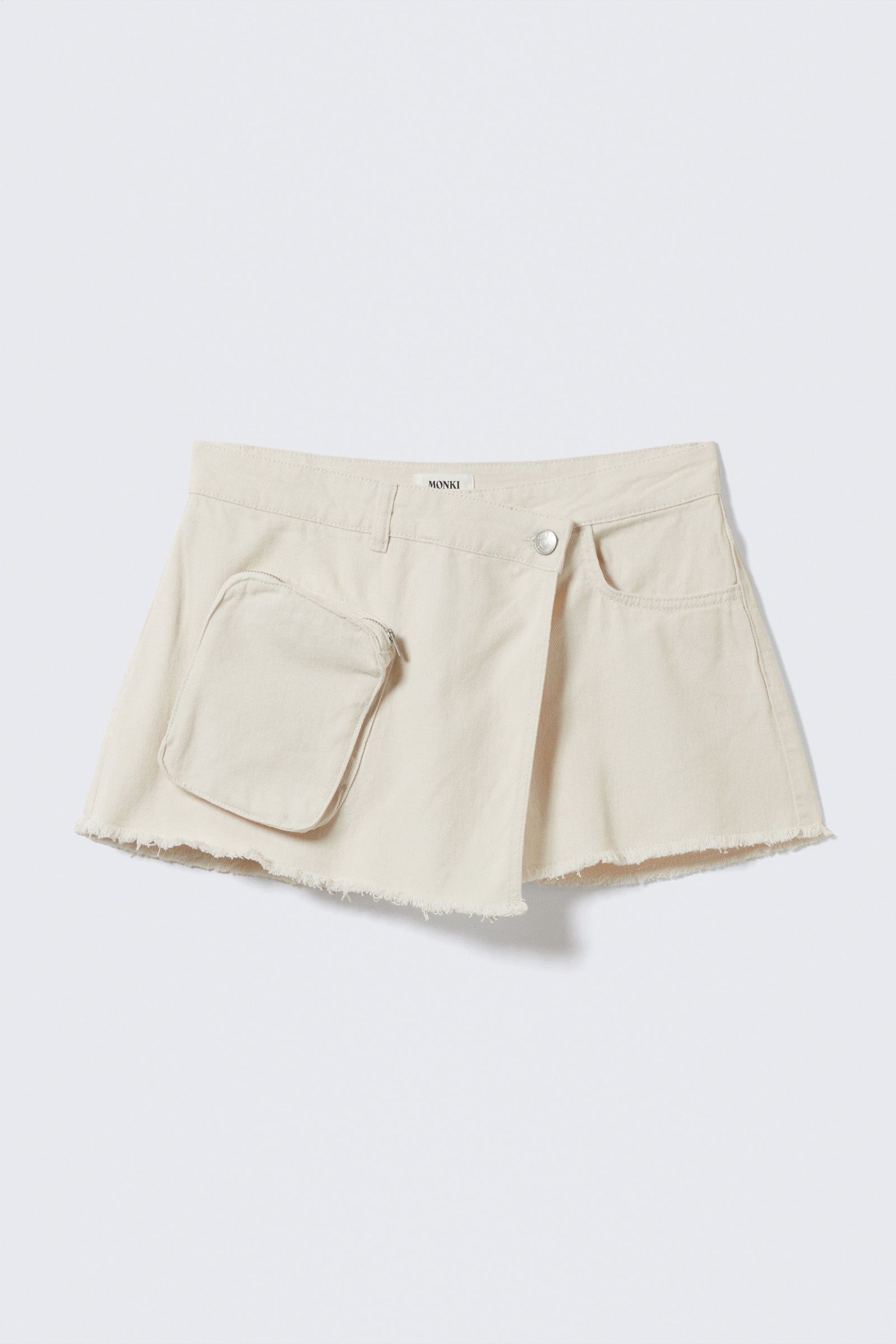 White - Asymmetric Cotton Twill Wrap Skort - 4