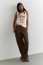 Dark Brown - Low-Rise Relaxed Pull-on Trousers - 0