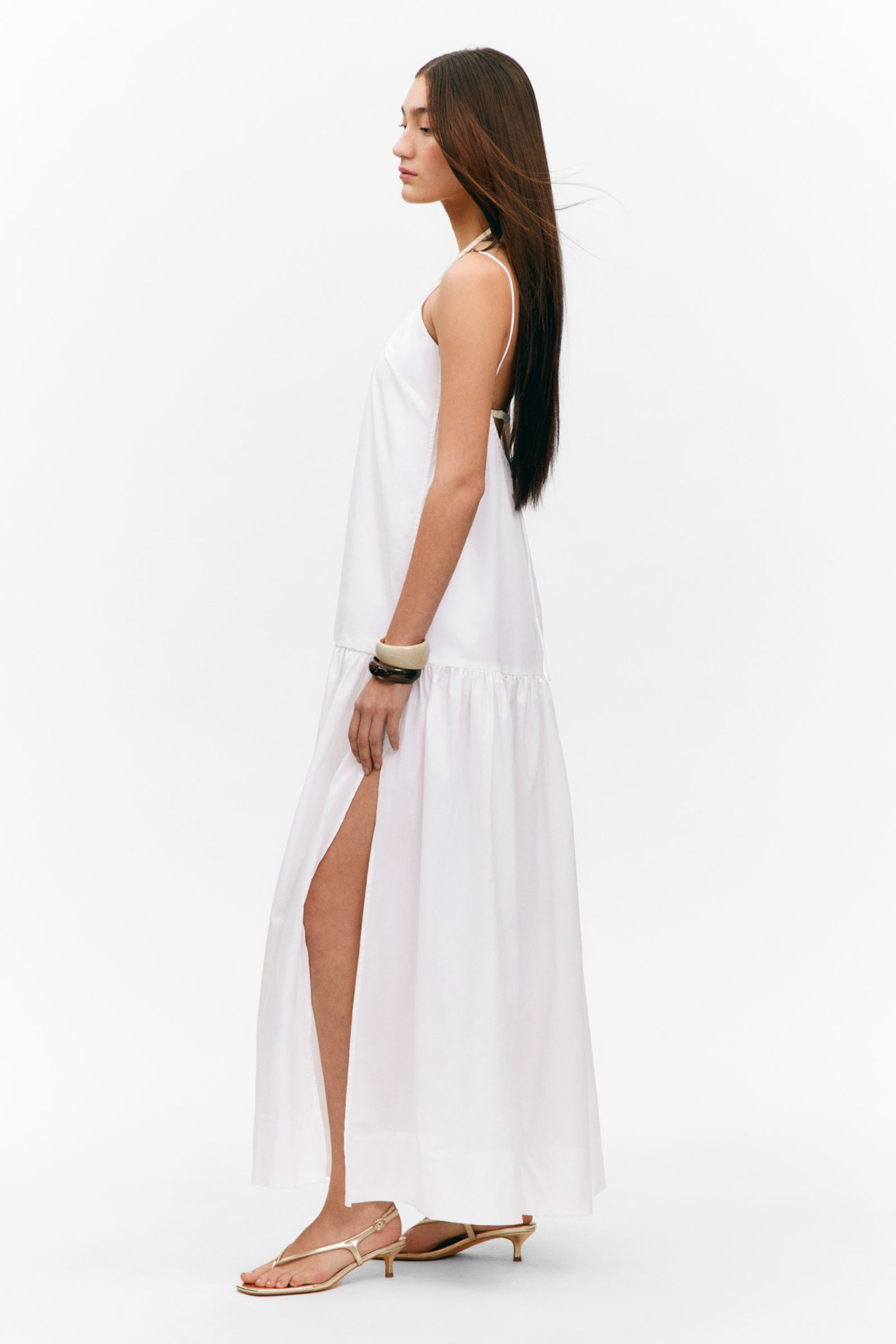 #FFFFFF - Tiered Cotton Poplin Maxi Dress - 2