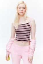 Dark Red Stripe - Cropped Ribbed Tank Top - 1