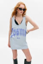Light Blue - Cosmic Haze - Knitted Graphic Tank Dress - 0