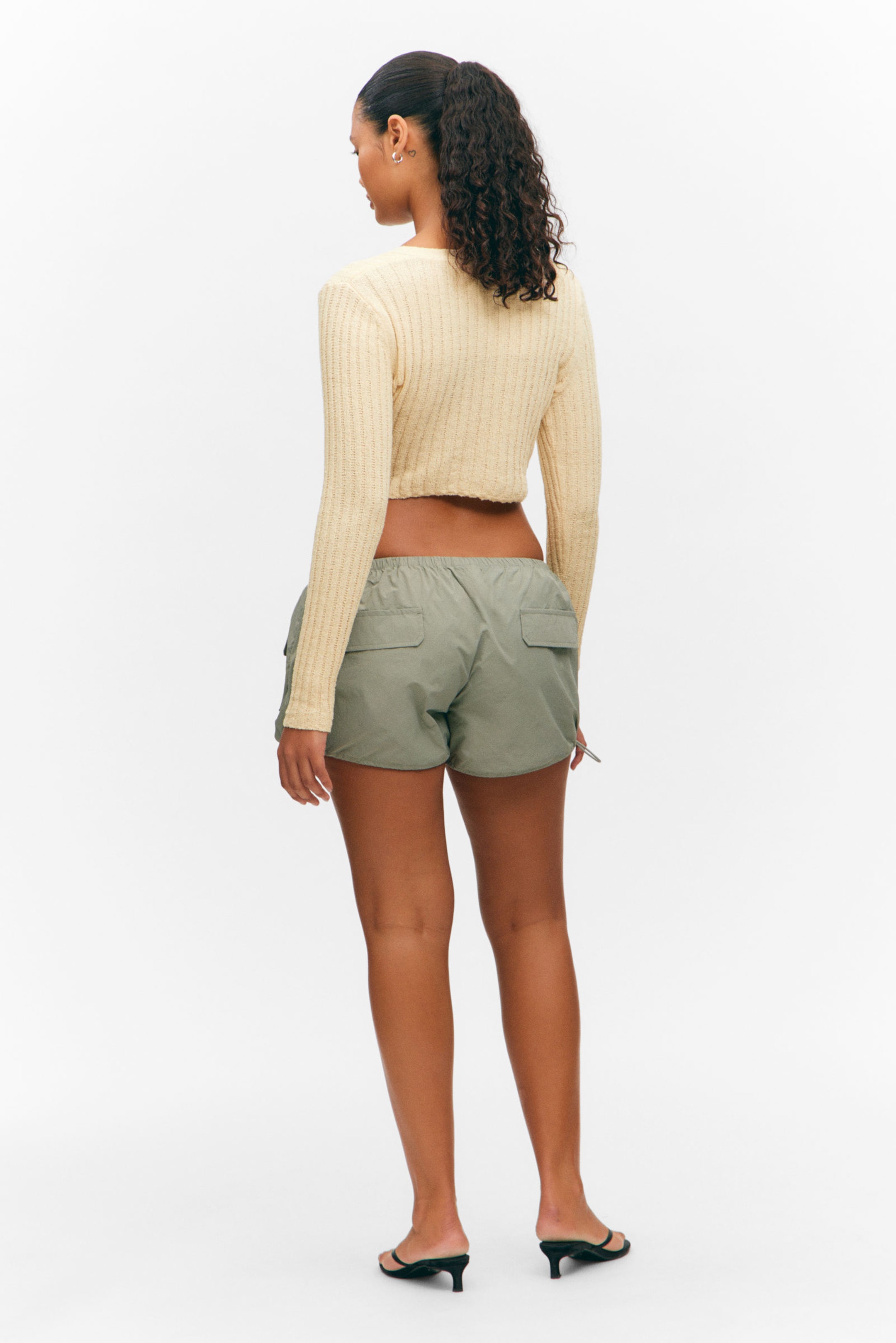 Light Dusty Beige - Knitted Wrap-shaped Asymmetric V-neck Sweater - 3