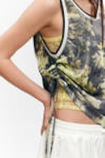 Dark Floral - Mesh Drawstring Tank Top - 1