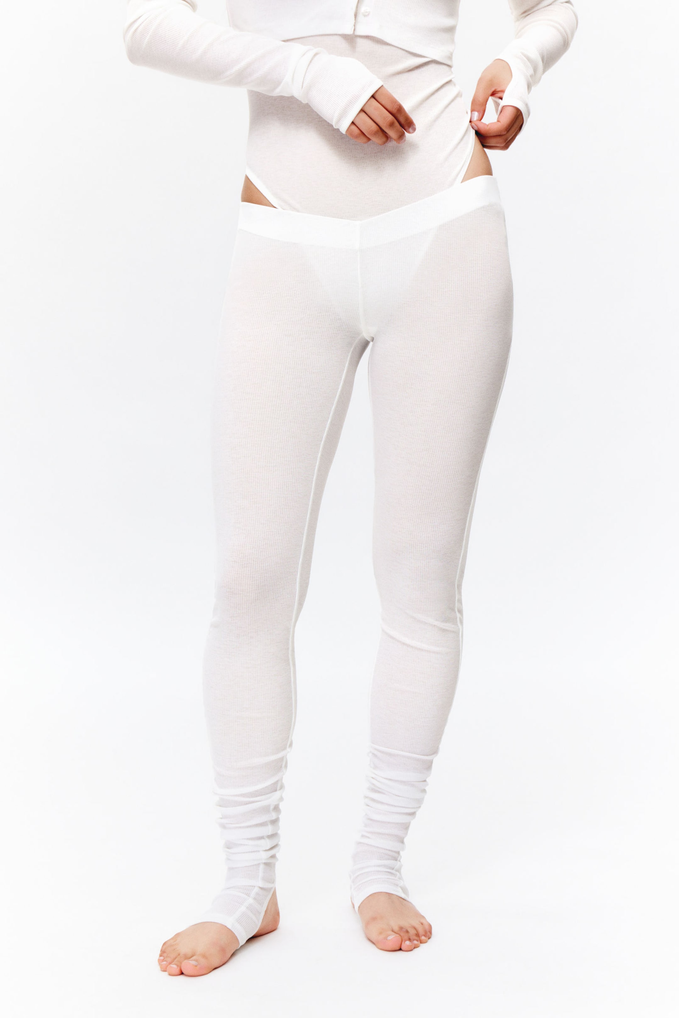 White - Sheer Ribbed Tights - 1