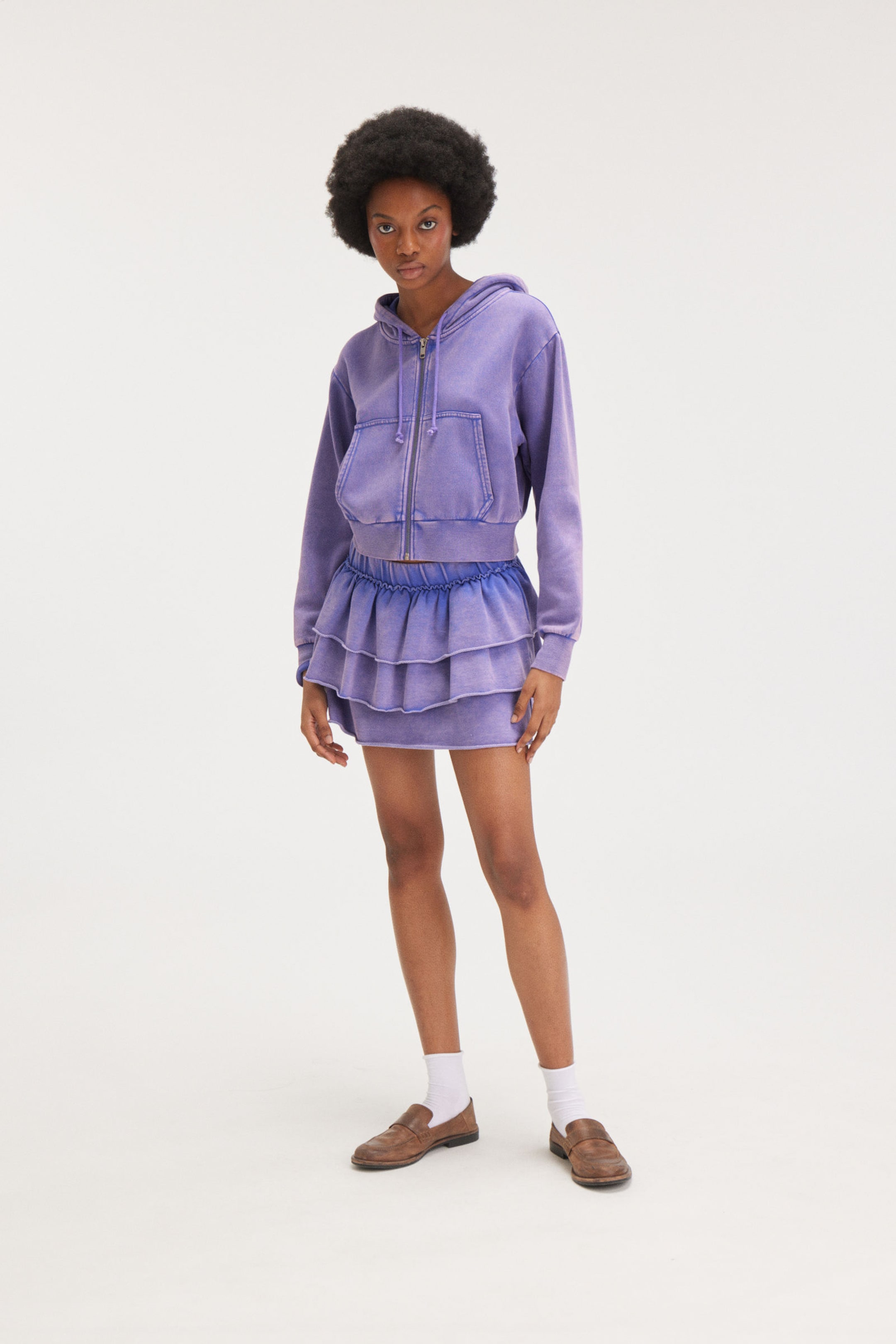 Washed Purple - Cropped Zip Hoodie - 1