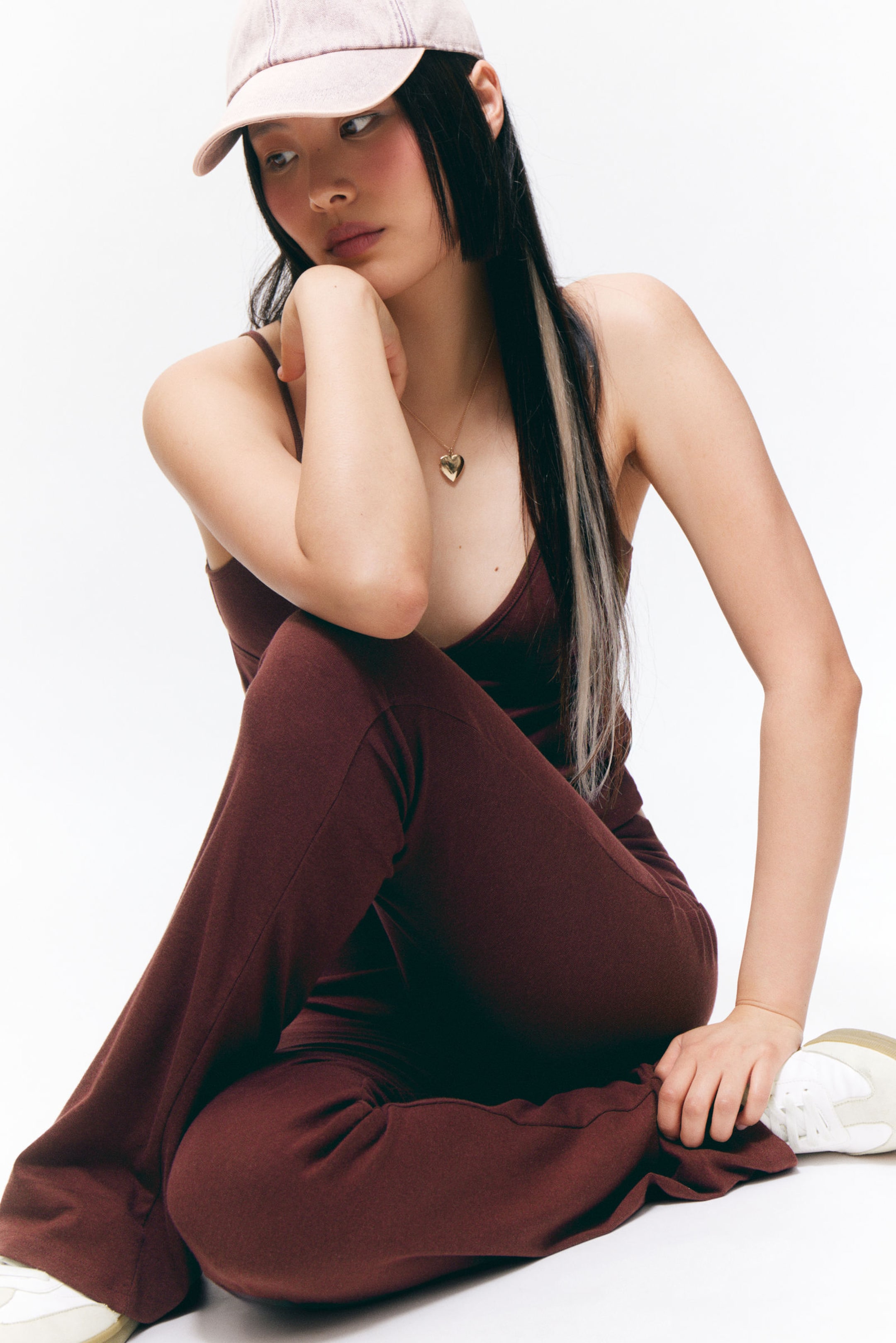 Dark Red - Low Waist Flared Pyjama Trousers - 2