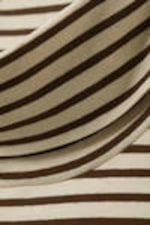 Beige & Dark Brown Stripes - Boxy Long-Sleeved Mock Turtleneck Top - 4