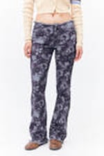 Blue Floral - Frayed Low Waist Twill Trousers - 1
