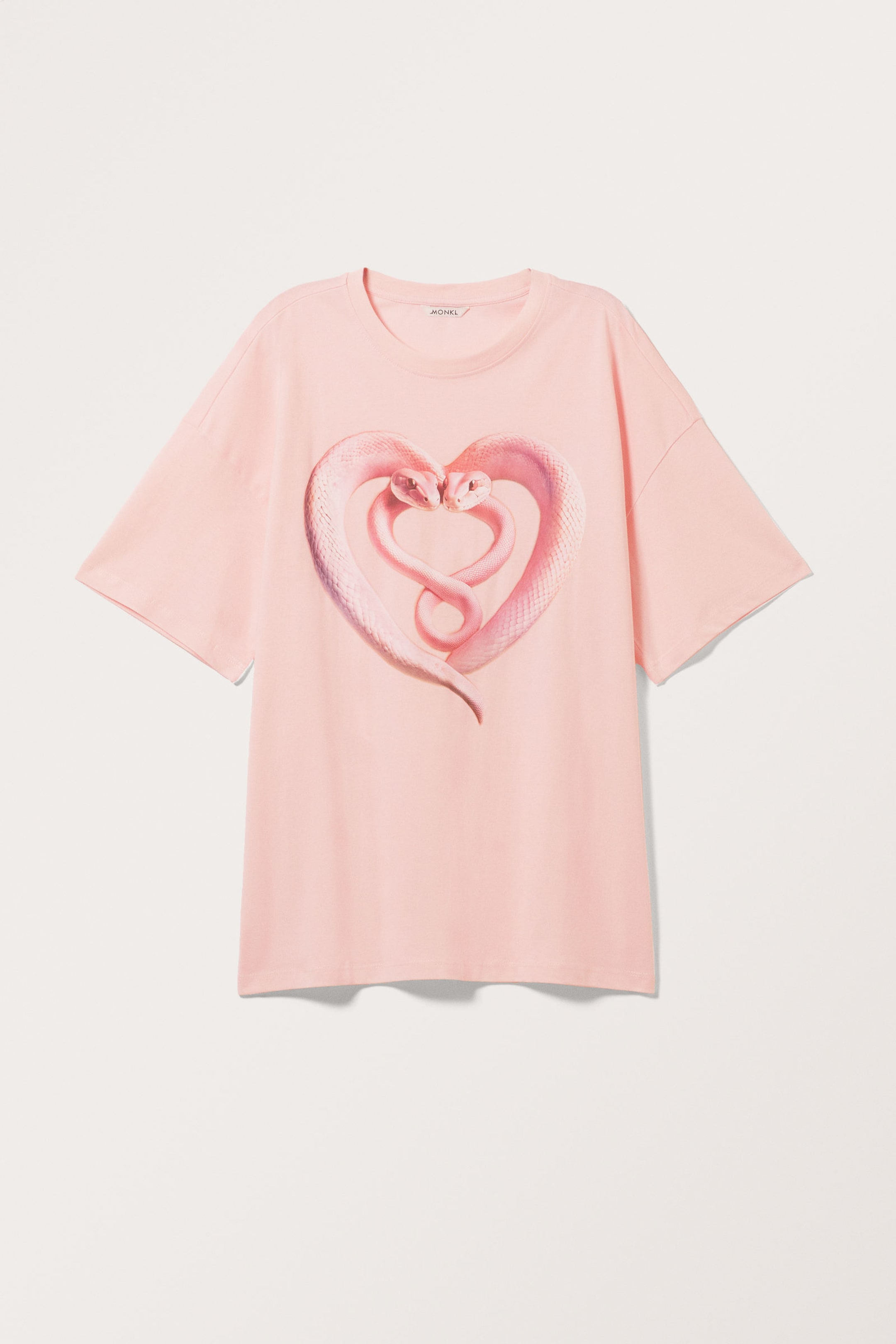Light Pink - Snake Heart - Oversized Cotton T-shirt - 4
