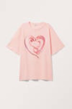 Light Pink - Snake Heart - Oversized Cotton T-shirt - 4