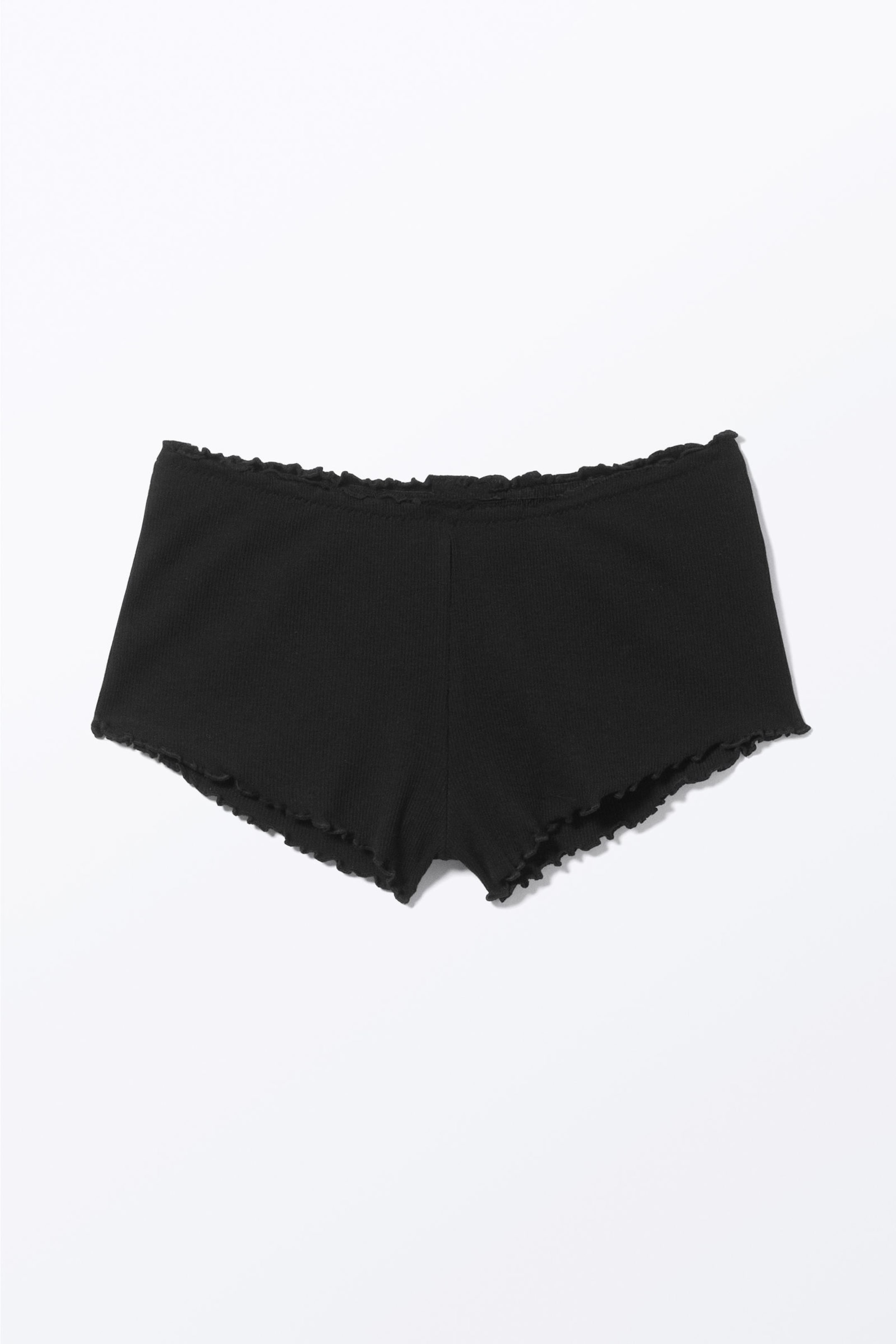 Black - Ribbed Frilled Mini Shorts - 3