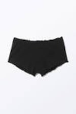 Black - Ribbed Frilled Mini Shorts - 3