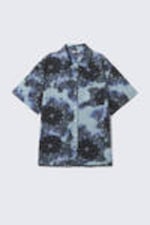 Blue Abstract Paisley - Oversized Short-Sleeved Cotton Poplin Shirt - 3