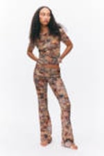 Pink - Leopard-Paisley Pattern - Printed Low Waist Flared Pyjama Trousers - 0