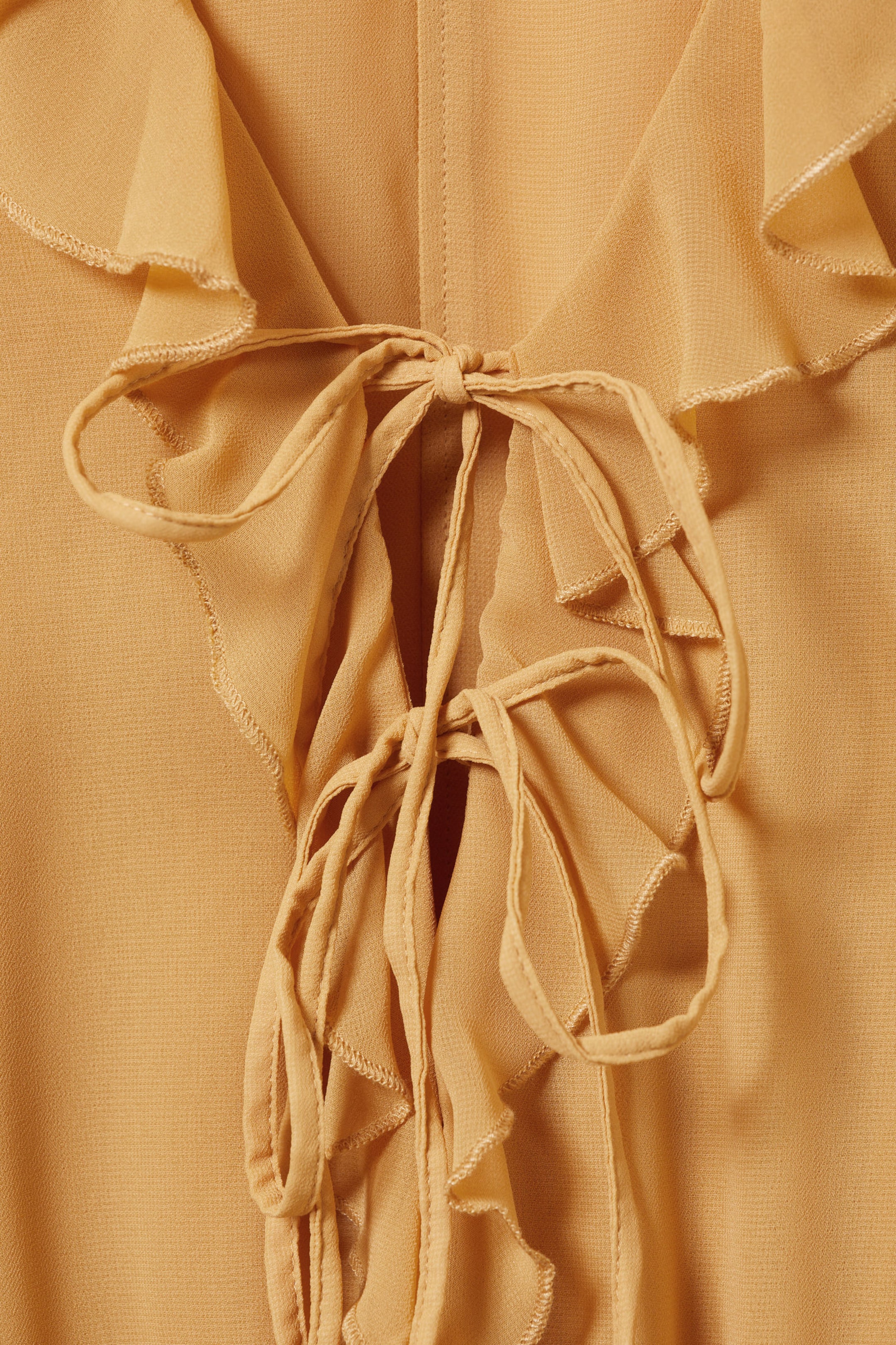 Mustard Yellow - Frilled V-neck Mini Dress - 5