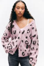 Light Pink - Leopard - Fluffy knit cardigan - 0