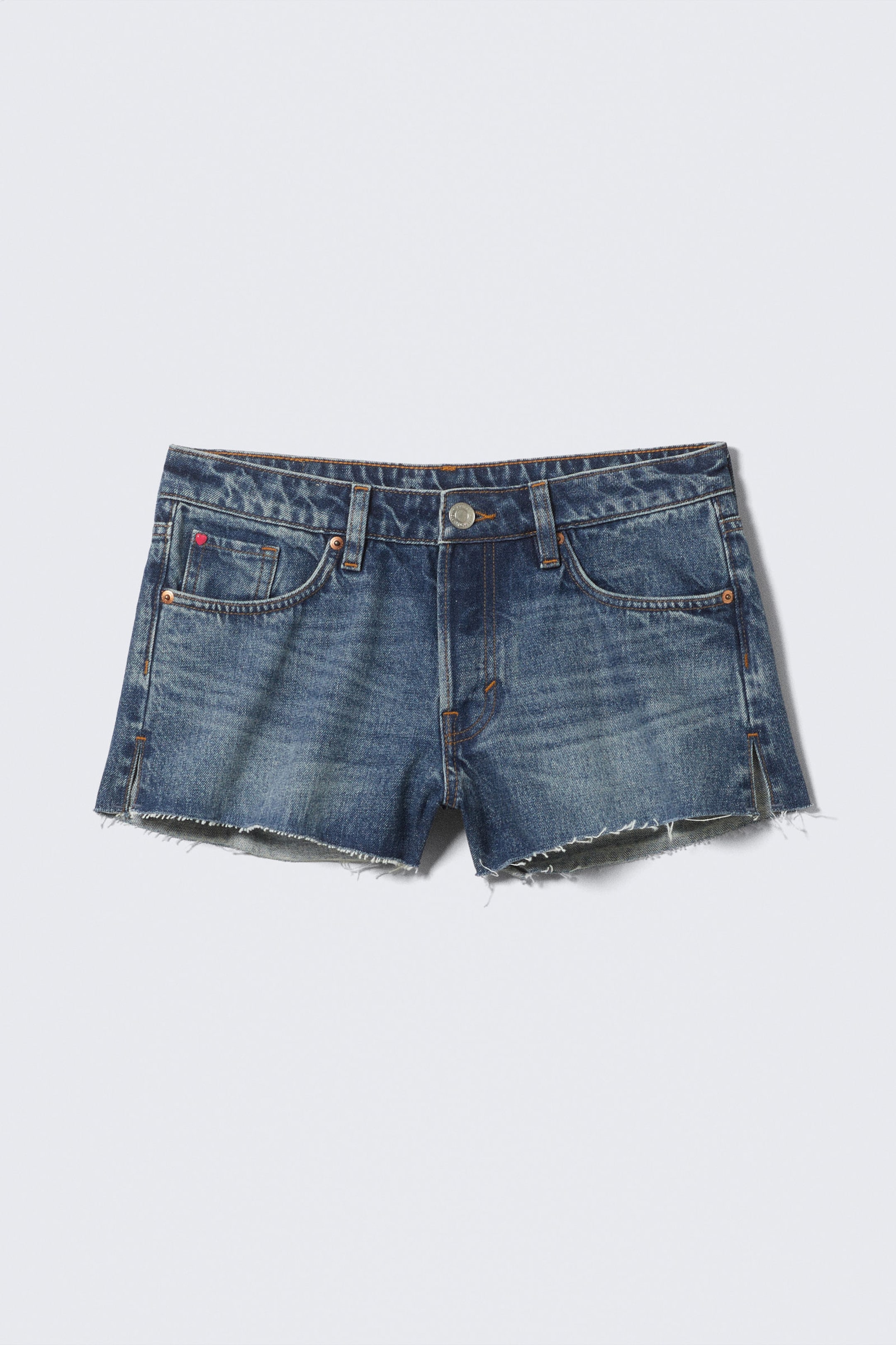 Mountain Blue - Dark Blue - Low Rise Raw Hem Mini Denim Shorts - 5