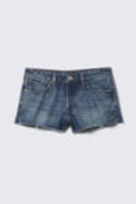 Mountain Blue - Dark Blue - Low Rise Raw Hem Mini Denim Shorts - 5