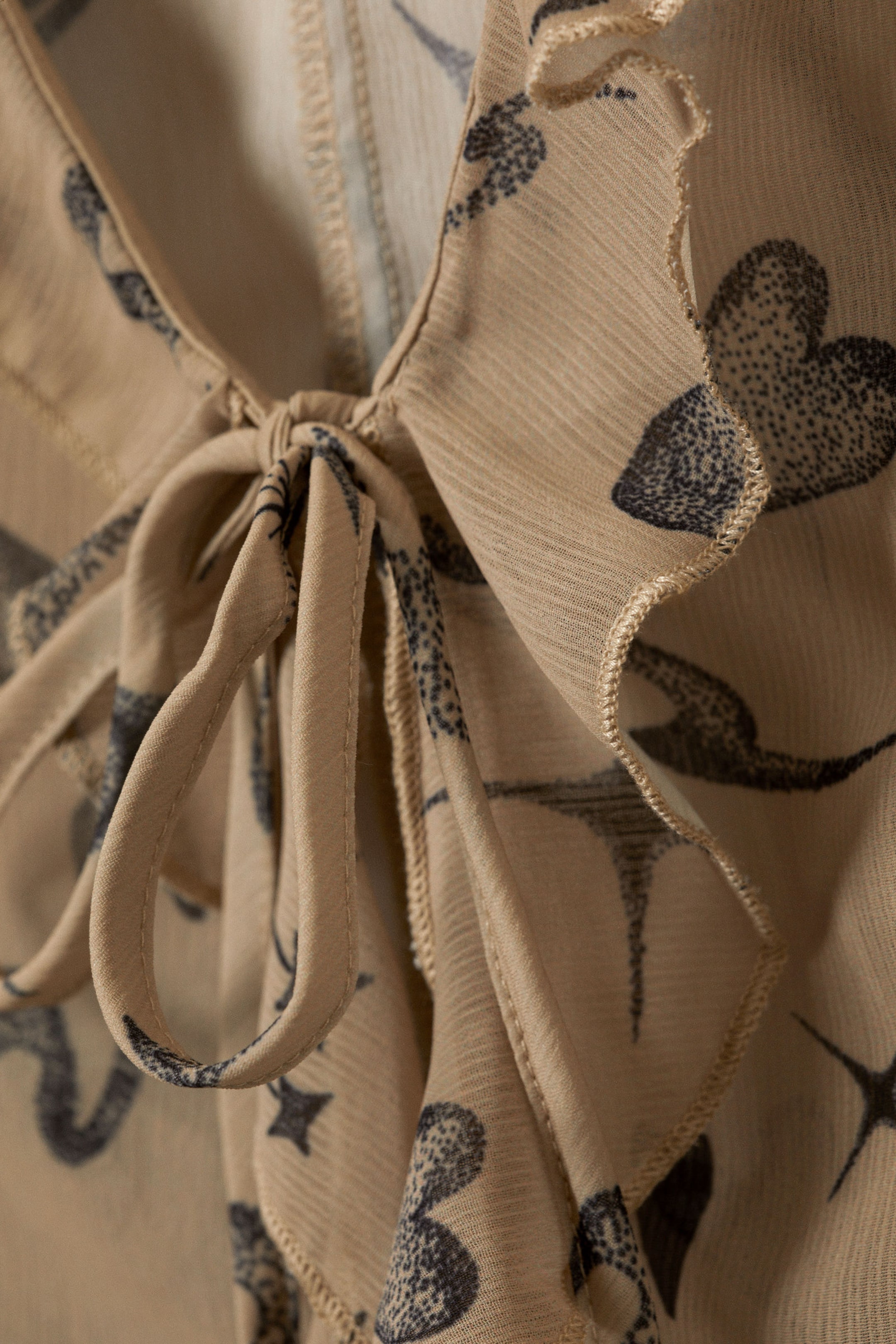 Beige - Astro Pop - Sheer Chiffon Tie Blouse - 4