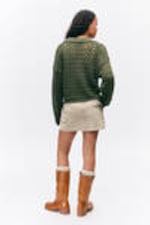 Dark Khaki Green - Loose Open-Knit Sweater - 2