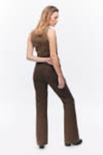 Dark Brown - Low Waisted Bootcut Twill Trousers - 2