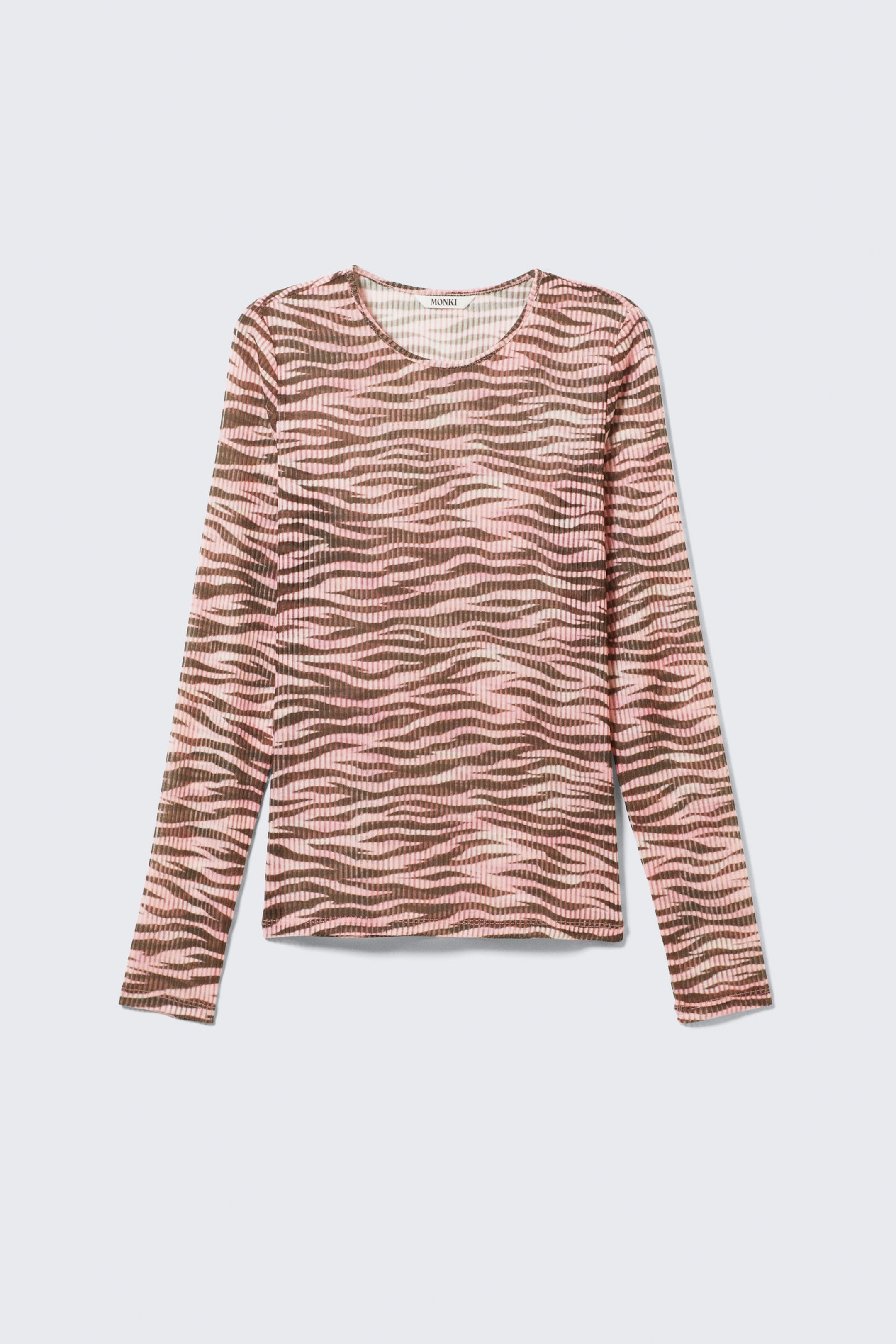 Tiger-striped Pink - Long-Sleeved Printed Mesh Top - 4
