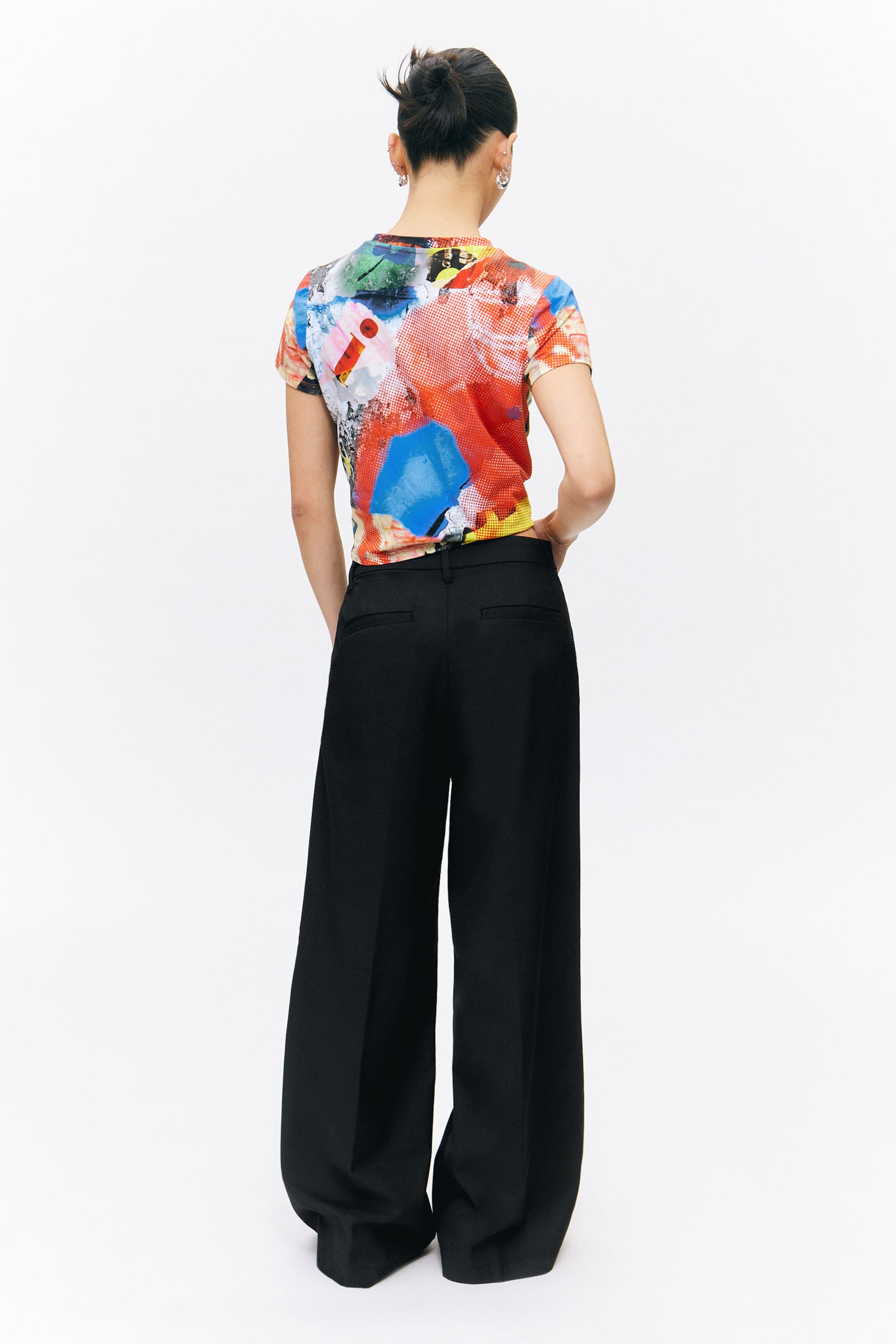 Black - Pleated High Waist Wide Leg Suiting Trousers - 2