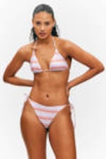 Purple & Red Stripes - Strappy Printed Bikini Bottoms - 1
