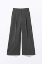 Striped Dark Grey - Pleated High Waist Wide Leg Suiting Trousers - 3