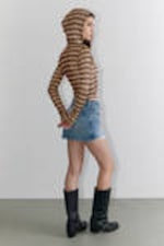 Striped Khaki - Long-Sleeved Hooded Top - 2