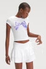 White - Purple Bow - Cropped t-shirt - 0