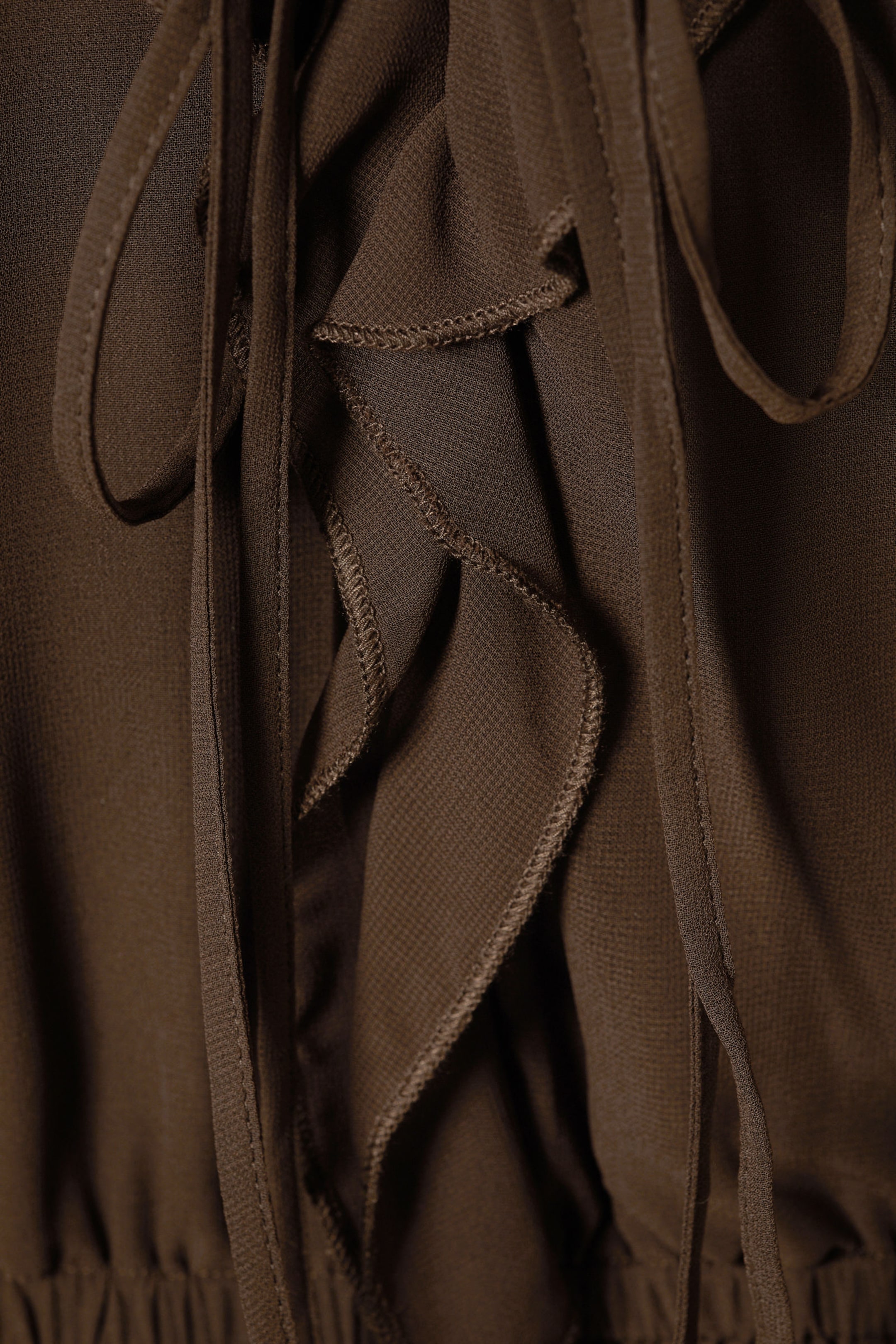 Dark Brown - Frilled V-neck Mini Dress - 5